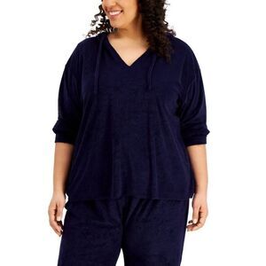 Rebellious One Women's Sweater Trendy Loop Terry Hoodie long sleeve Sz 2X Blue